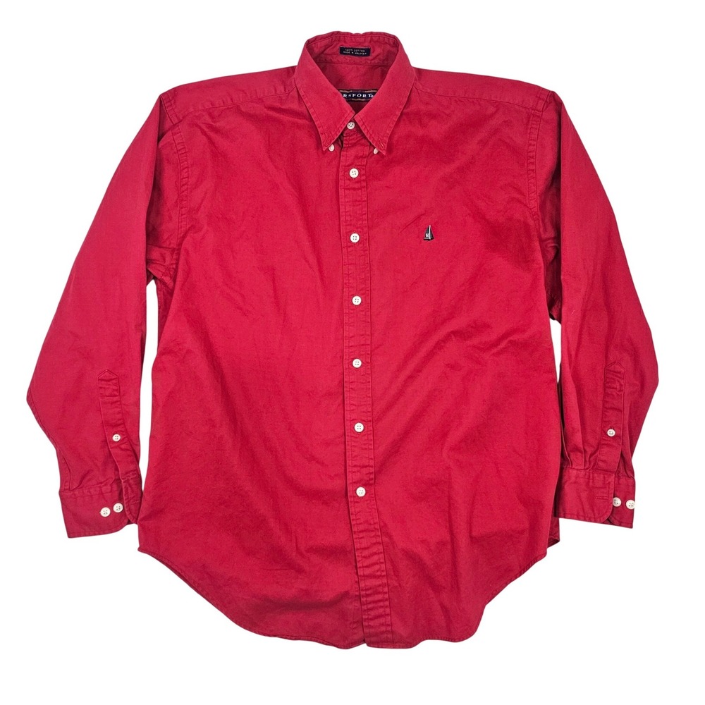 Norsport Mens Small‎ Red Long Sleeve Button Down Cotton Sailboat Logo Shirt